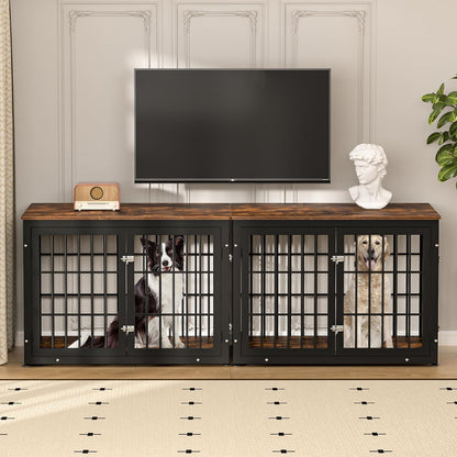 Rustic Dog Crate Furniture – Heavy Duty Wooden Kennel & End Table for Large/Medium Dogs (42" Brown) - Paw Fit Gears